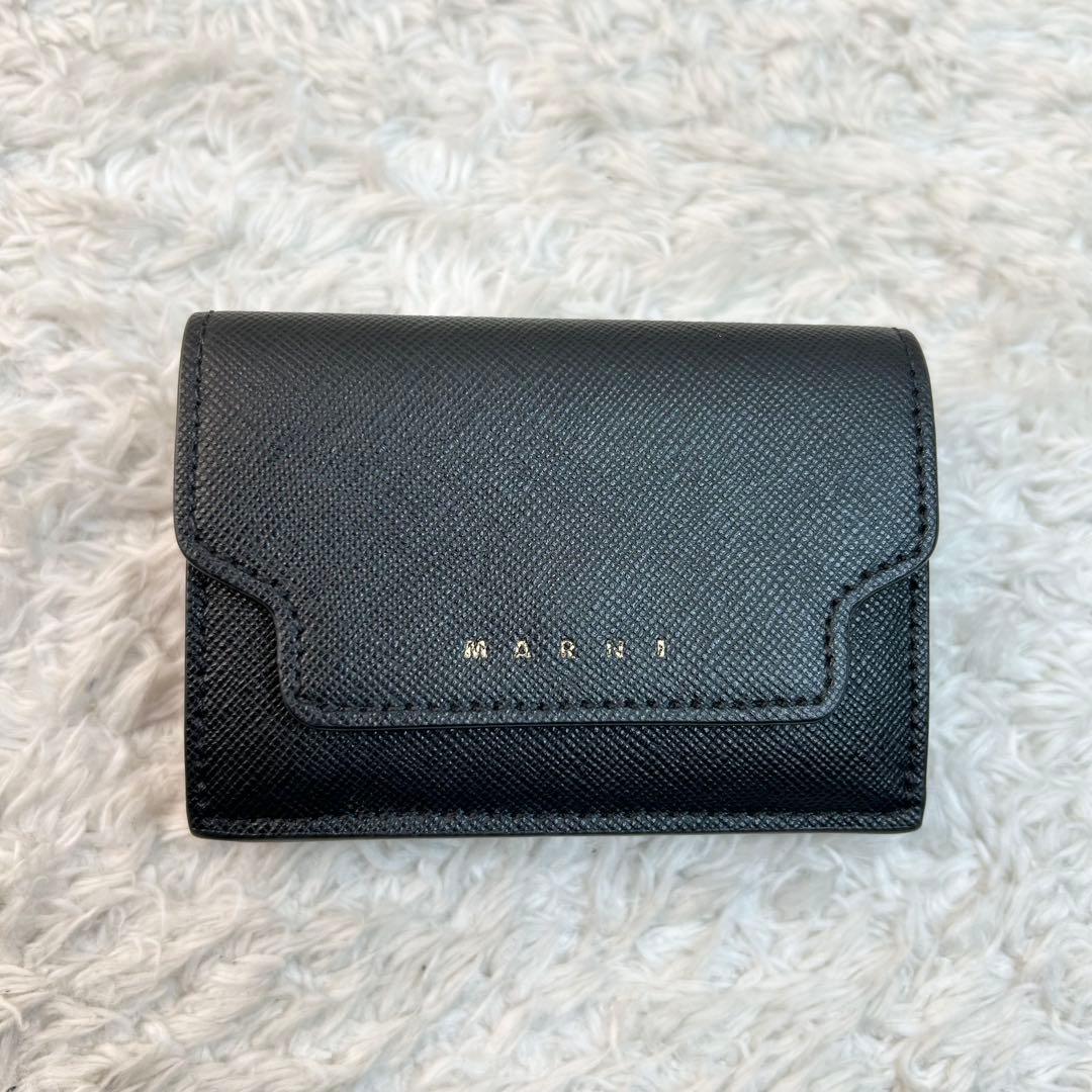 MARNI マルニ 三つ折り財布 サフィアーノレザー 箱袋付 ブラック