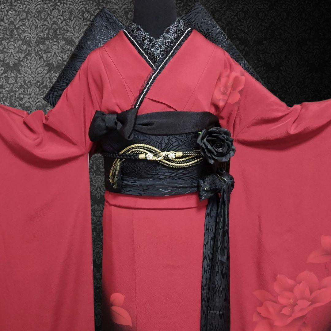 SALE中☆振袖フルセット(9点)・成人式・大輪牡丹・金彩加工・モダン・正絹