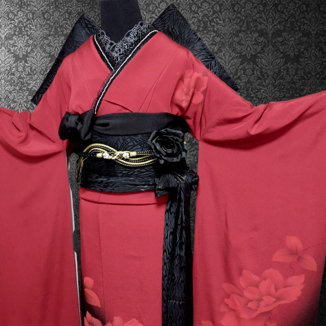 SALE中☆振袖フルセット(9点)・成人式・大輪牡丹・金彩加工・モダン・正絹
