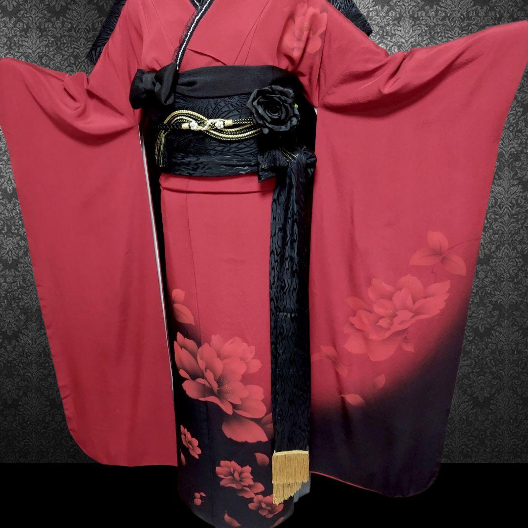 SALE中☆振袖フルセット(9点)・成人式・大輪牡丹・金彩加工・モダン・正絹