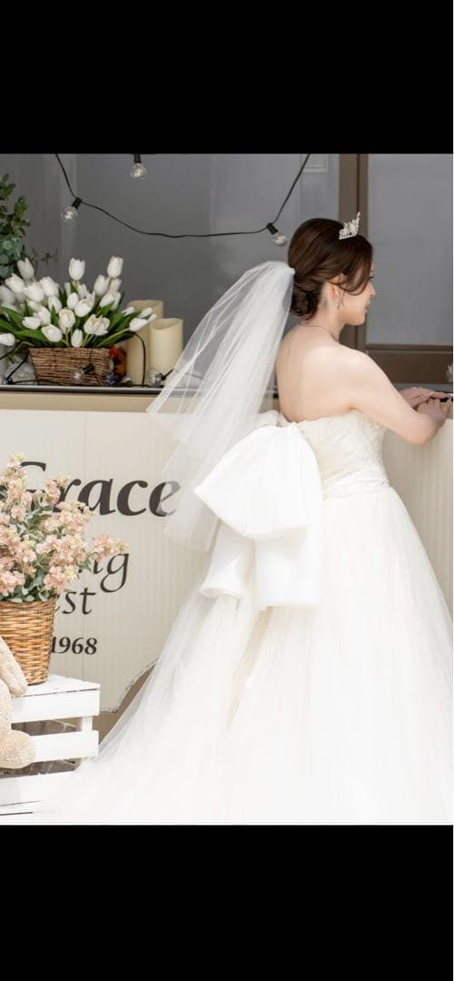 ynsオーダーウエディングドレスキラキラ刺繍追加背中編み上げパニエ付きAライン