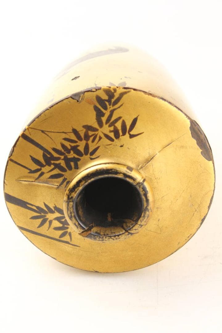 【幕末　明治時代】輸出漆器　里帰り品　鶴と竹図　沃懸地 木製花瓶