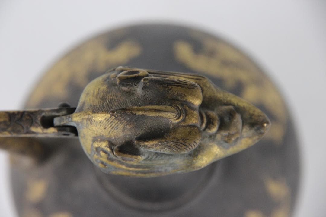 古美術 古銅 鍍金 竜首 水瓶 胡瓶 浄瓶 国宝法隆寺献納御物写 ED11-28