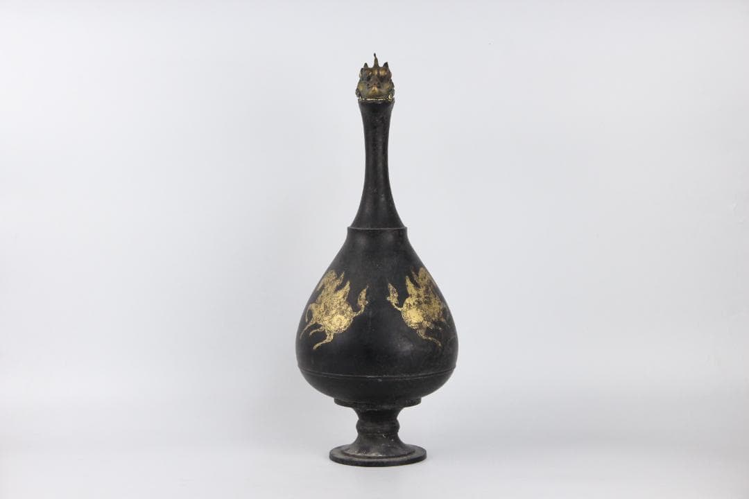 古美術 古銅 鍍金 竜首 水瓶 胡瓶 浄瓶 国宝法隆寺献納御物写 ED11-28