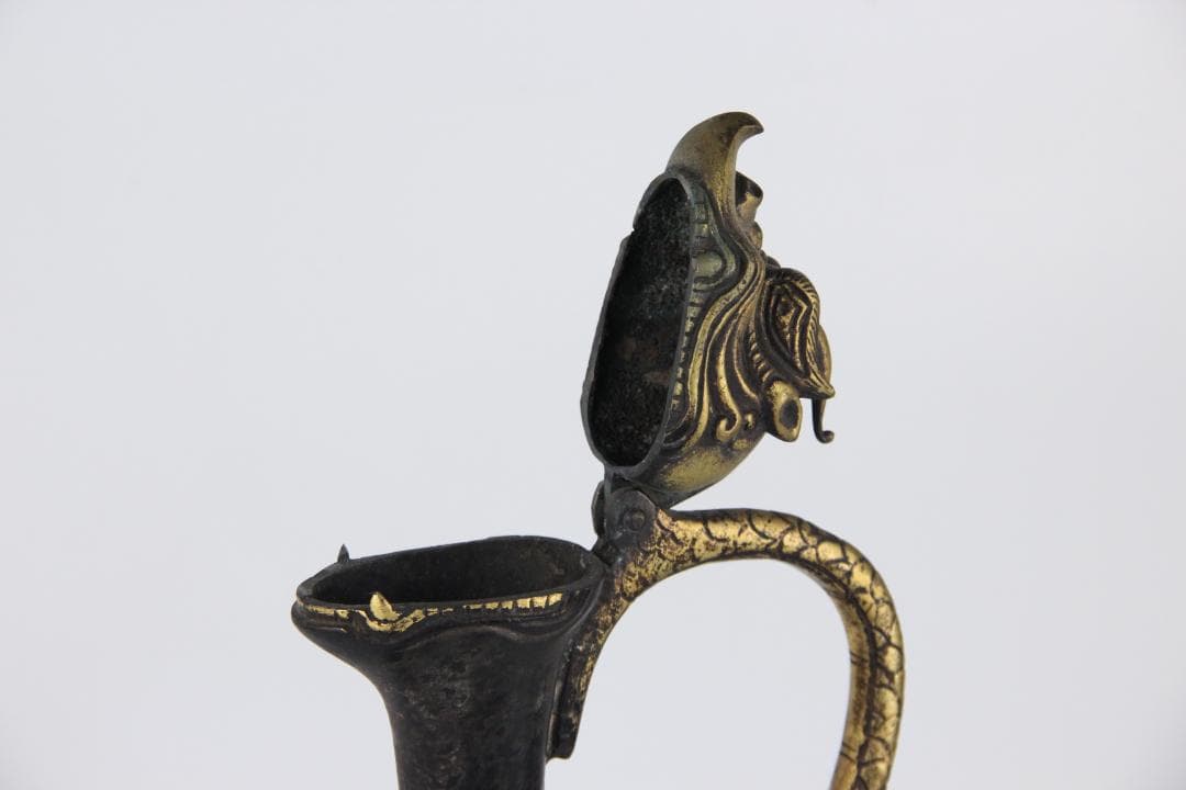 古美術 古銅 鍍金 竜首 水瓶 胡瓶 浄瓶 国宝法隆寺献納御物写 ED11-28