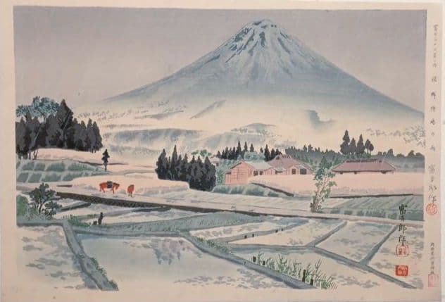新版画富士三十六景ノ内裾野狩場の雨、徳力富吉郎画、昭和15頃内田美術書肆出版