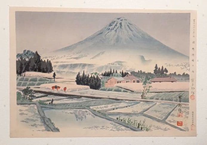 新版画富士三十六景ノ内裾野狩場の雨、徳力富吉郎画、昭和15頃内田美術書肆出版