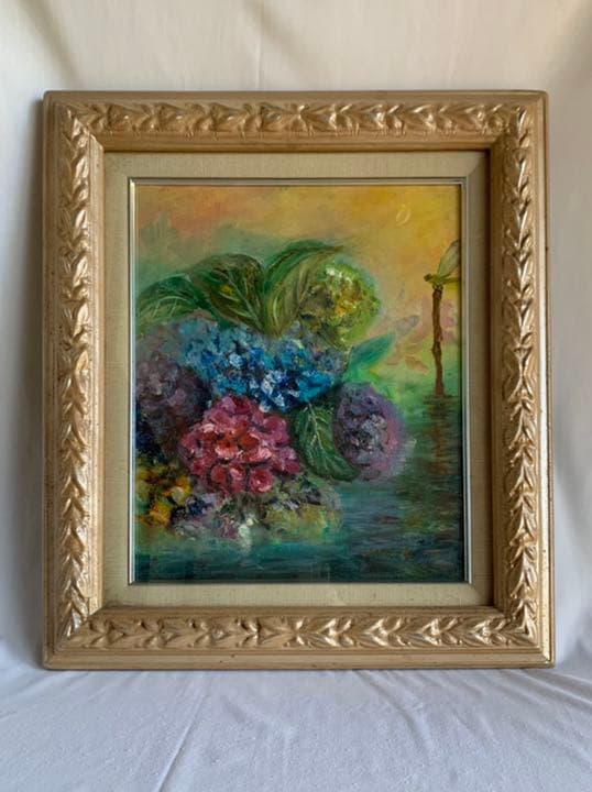 絵画 油絵　久松すみ【あじさい】