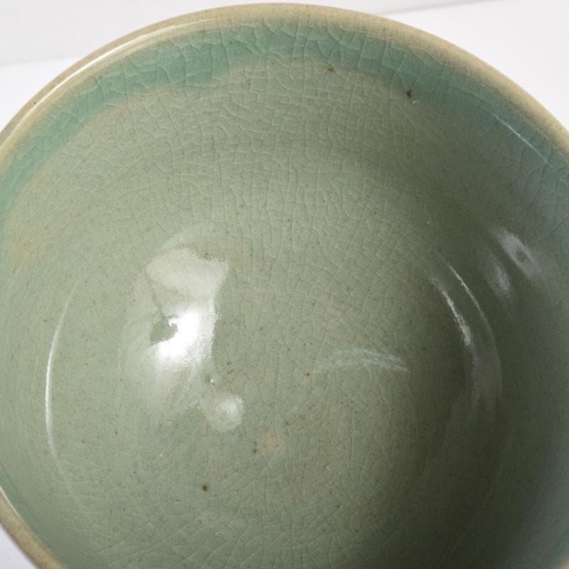 豆　一玉作　高麗青磁　象嵌雲鶴文　茶碗　共箱　C　7143