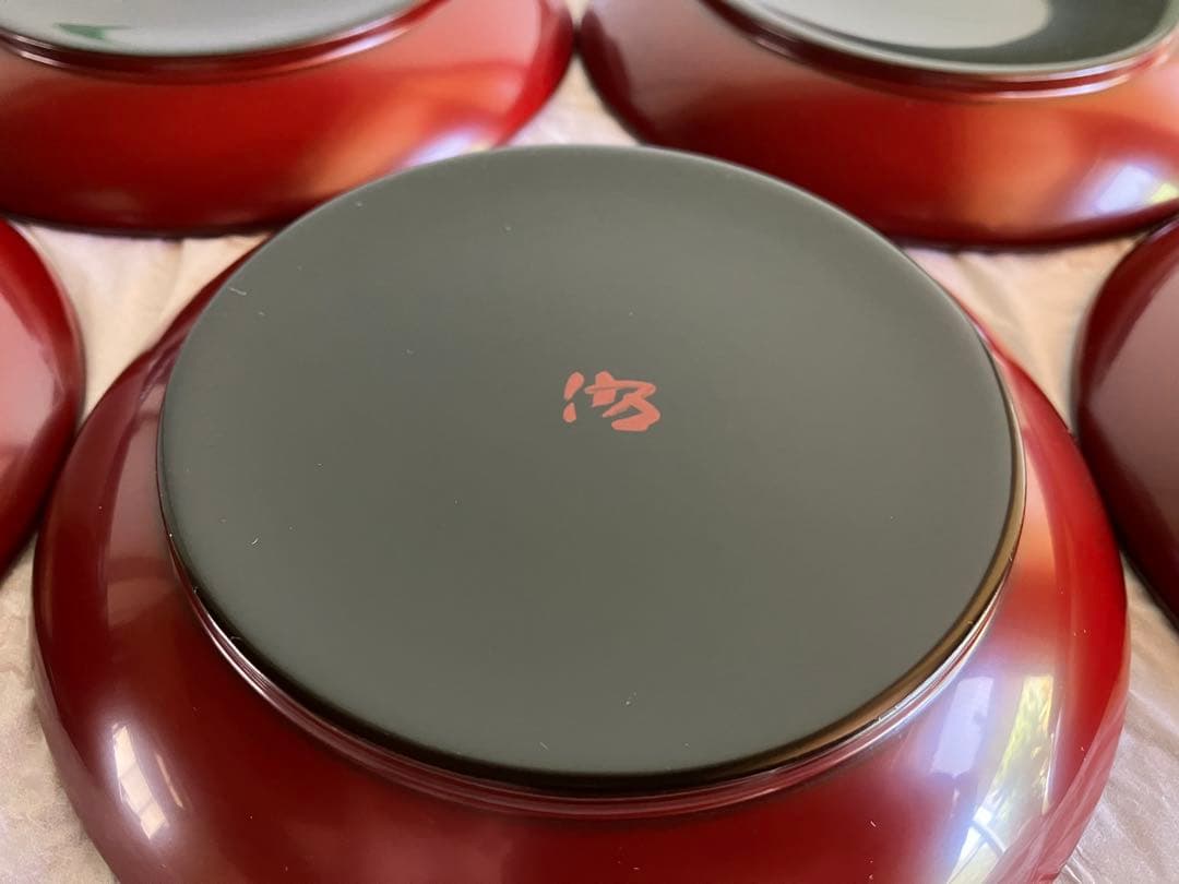 輪島塗　銘々皿　椿皿　菓子皿　５枚　古代朱　市中佑佳 氏　日展特選作家