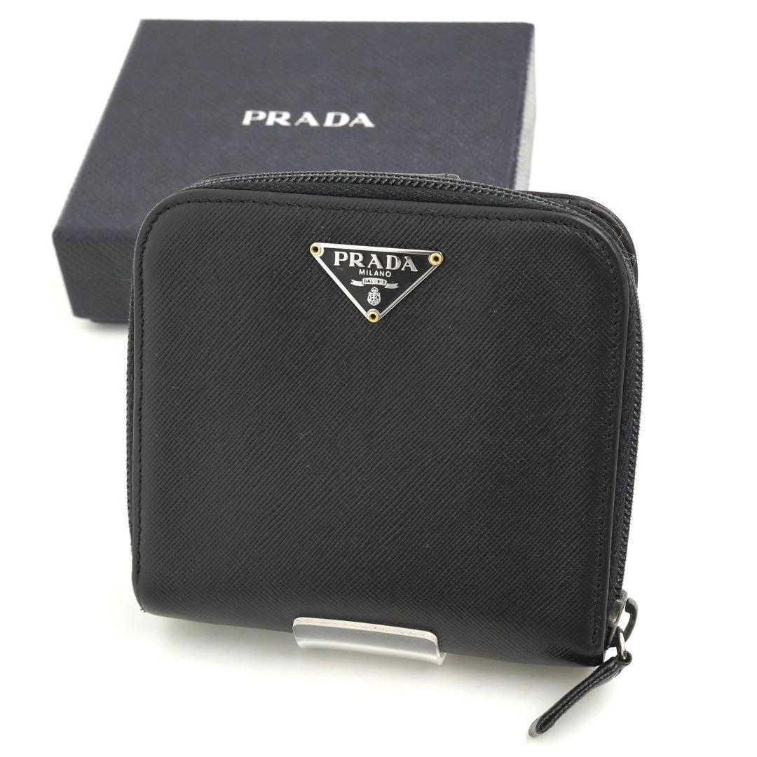 ✨未使用に近い✨　PRADA ミニ財布　サフィアーノレザー　三角プレート　黒色