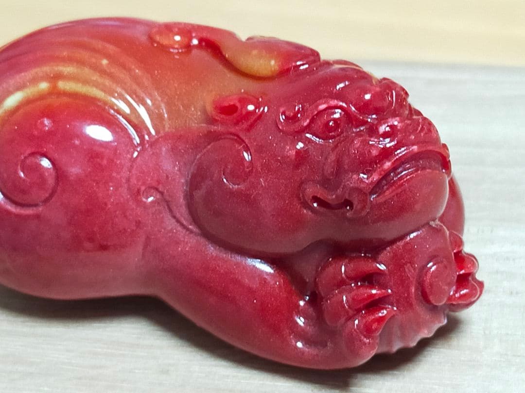 ♥中国　寿山石　獅子　置物　桐箱付き　古玩　骨董品