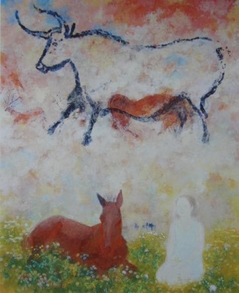 井上 耐子【ラスコーのかおり】希少画集画、状態良好、新品高級額装付