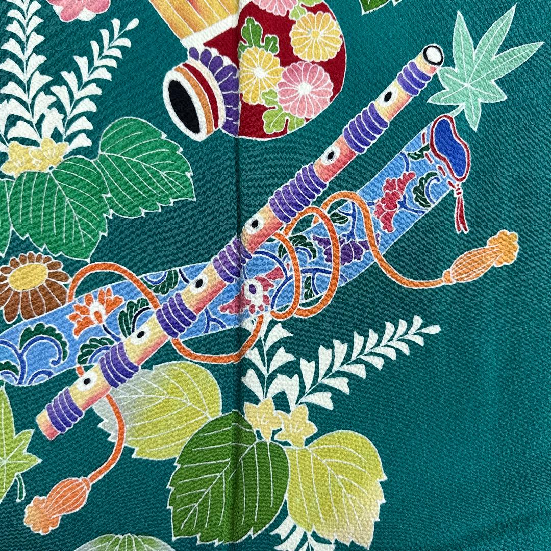 逸品 手描き友禅 和楽器 桐 振袖 作家物