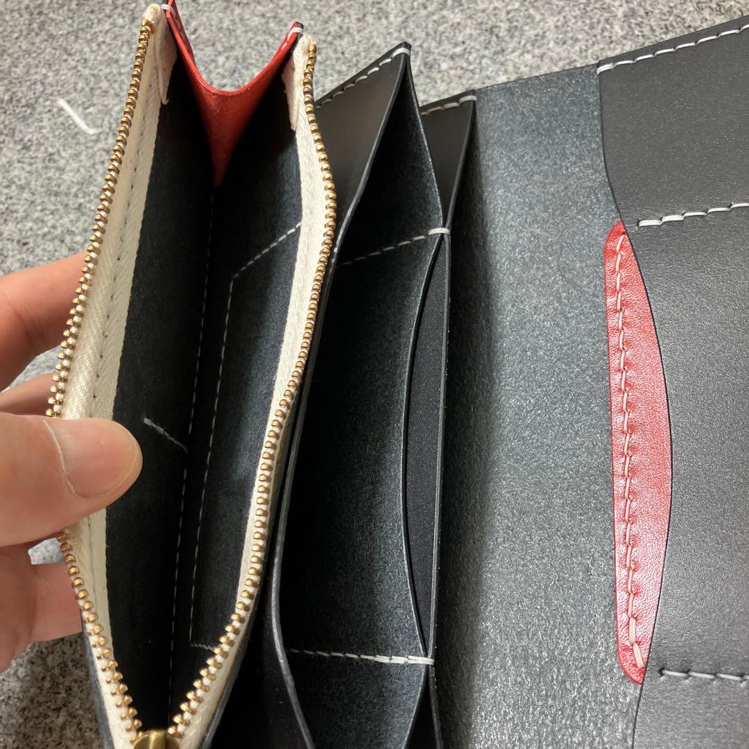 本革トラッカーウォレット 黒×赤