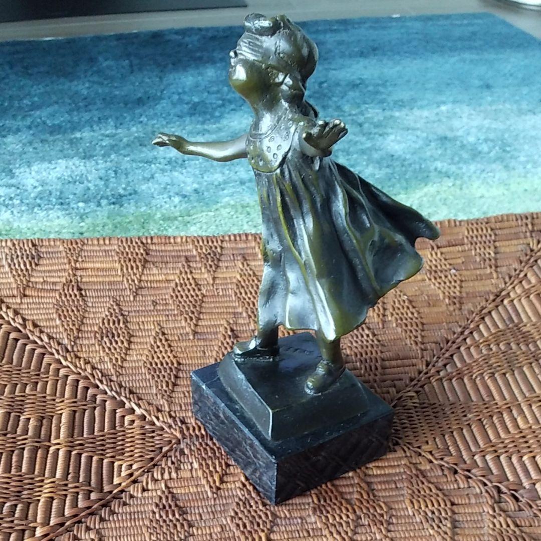 少女 ブロンズ像 大理石台座付き