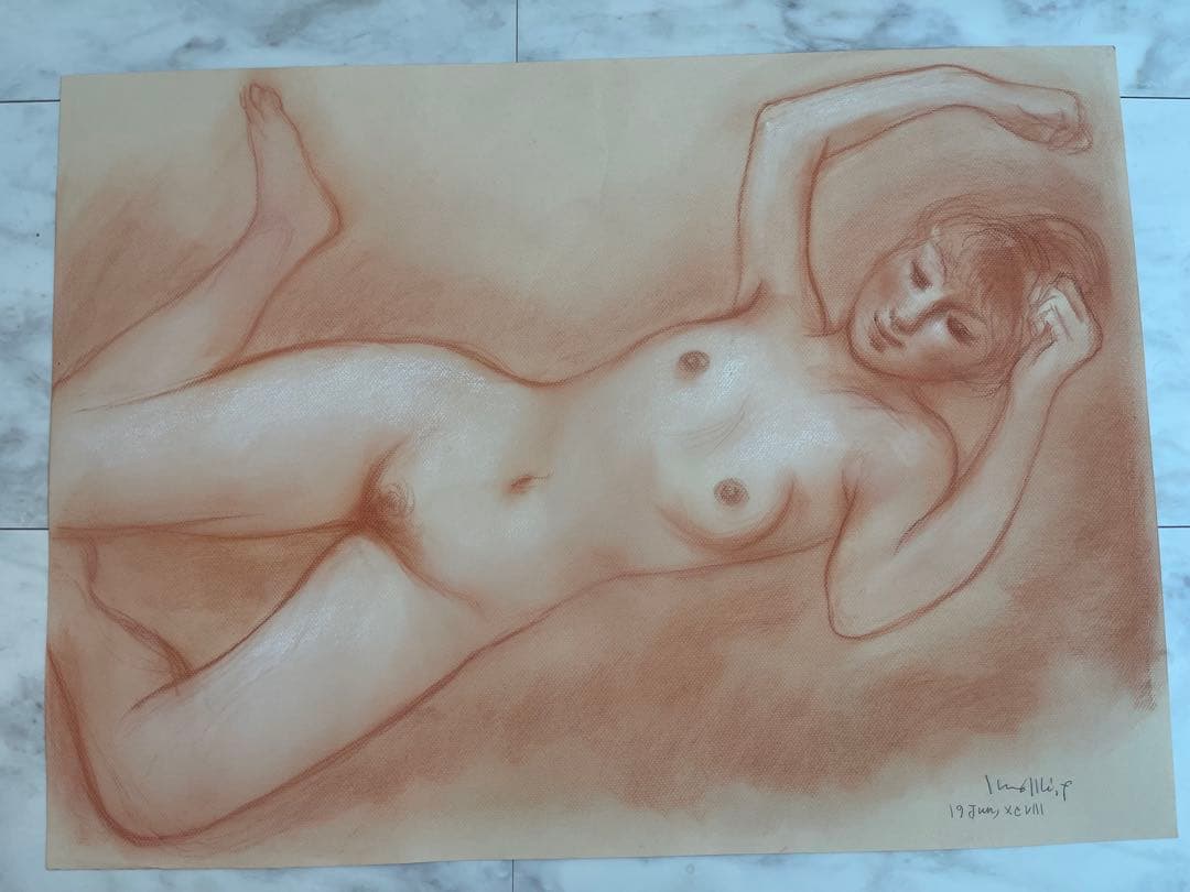 【真作】古沢岩美　パステル20号大 大作 晩年作・魅惑の裸婦