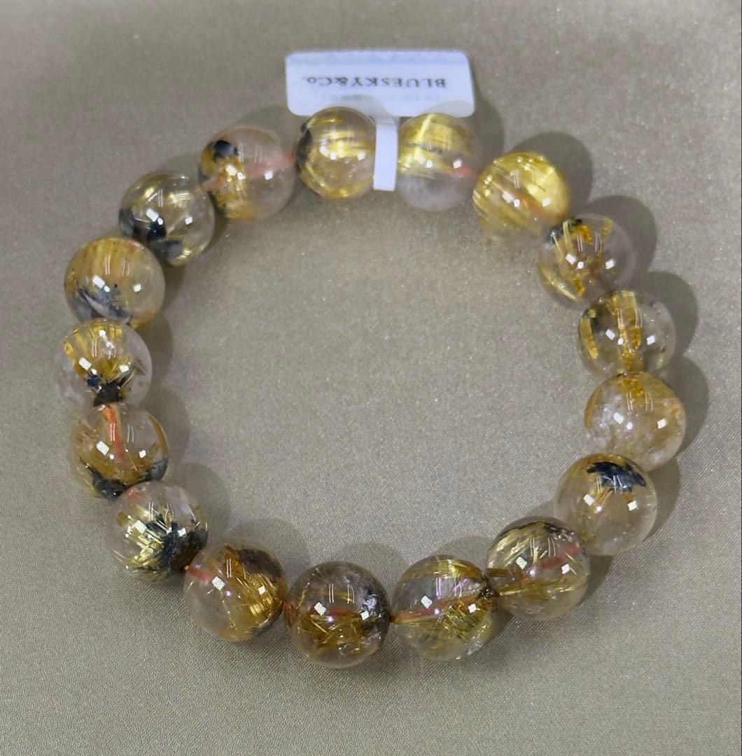 イ*タ様 素敵天然石ルチルクォーツブレスレット珠約12mm