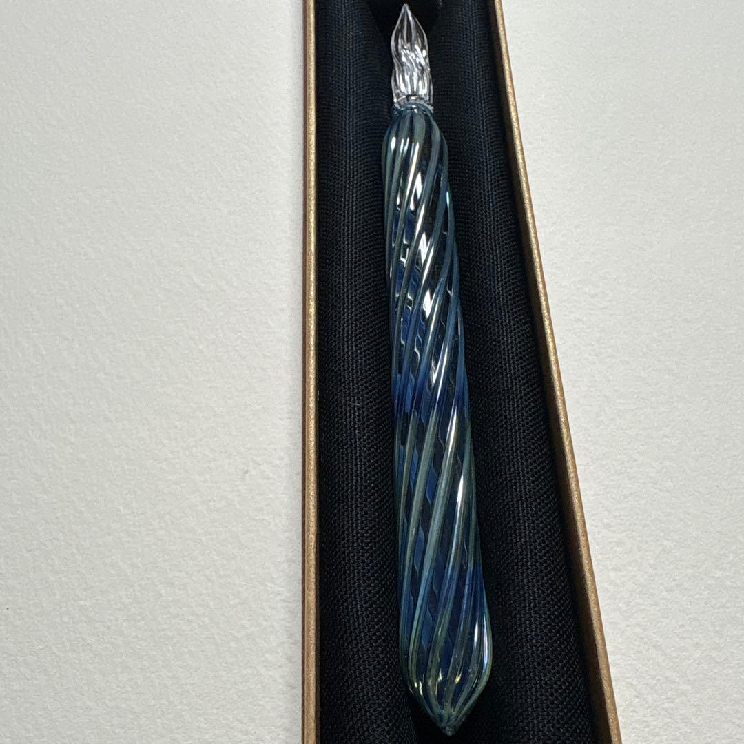 HASE硝子工房　ガラスペン　ブルーグリーン　ストライプ