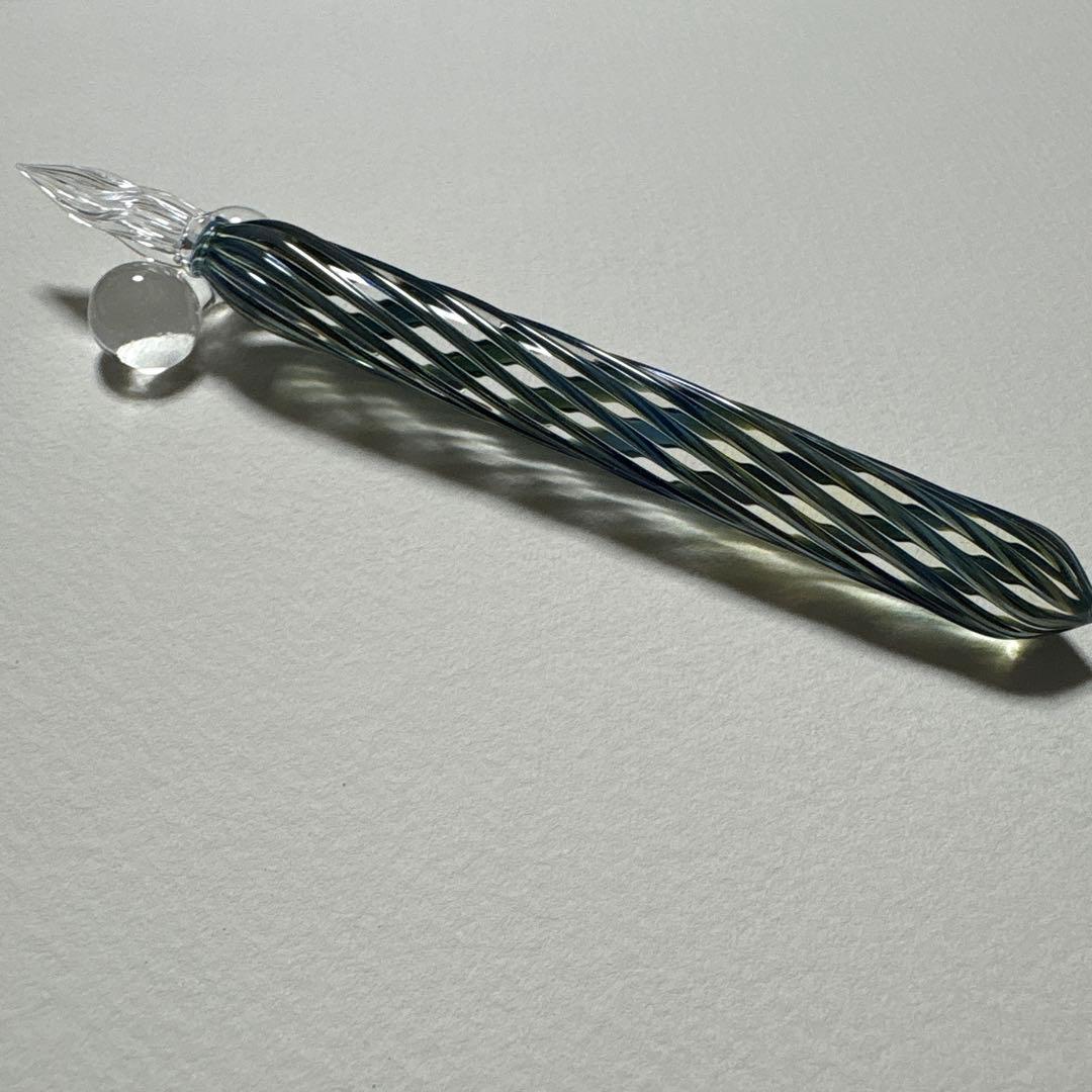 HASE硝子工房　ガラスペン　ブルーグリーン　ストライプ