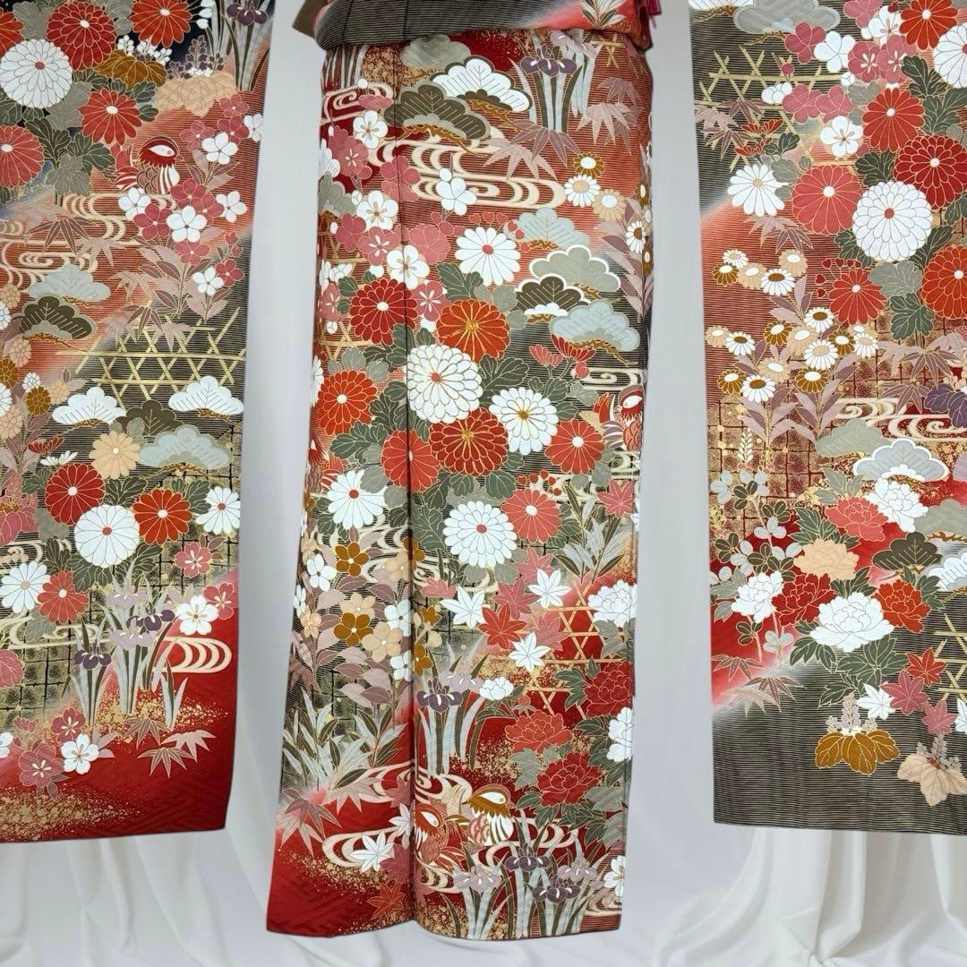 逸品 振袖7点フルセット 金駒刺繍 豪華金彩 鴛鴦　四季草花文様　成人式　結婚式