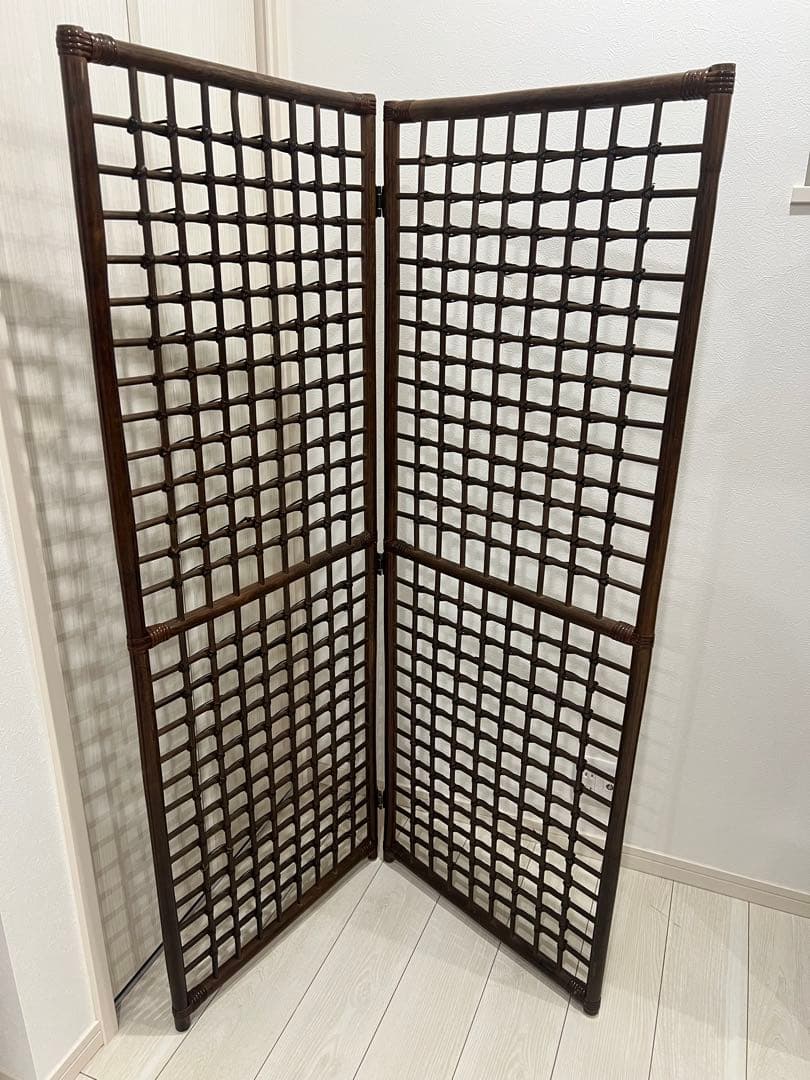 ブラウン木製格子パーテーション 2枚組 ラタン たのメル便にて発送