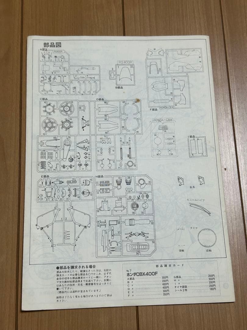 アオシマ　ホンダ　CBX400F　レジンパーツ付属