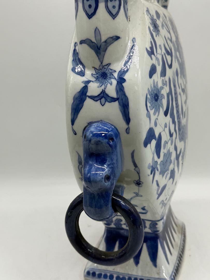 中国　染付　龍紋五管瓶　送料込み
