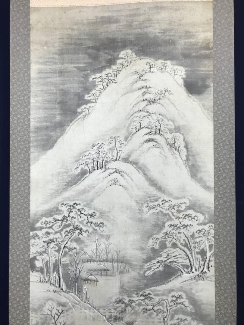 【真作】牧櫻山/雪景山水図/山水図/掛軸/名家伝来/AC-529