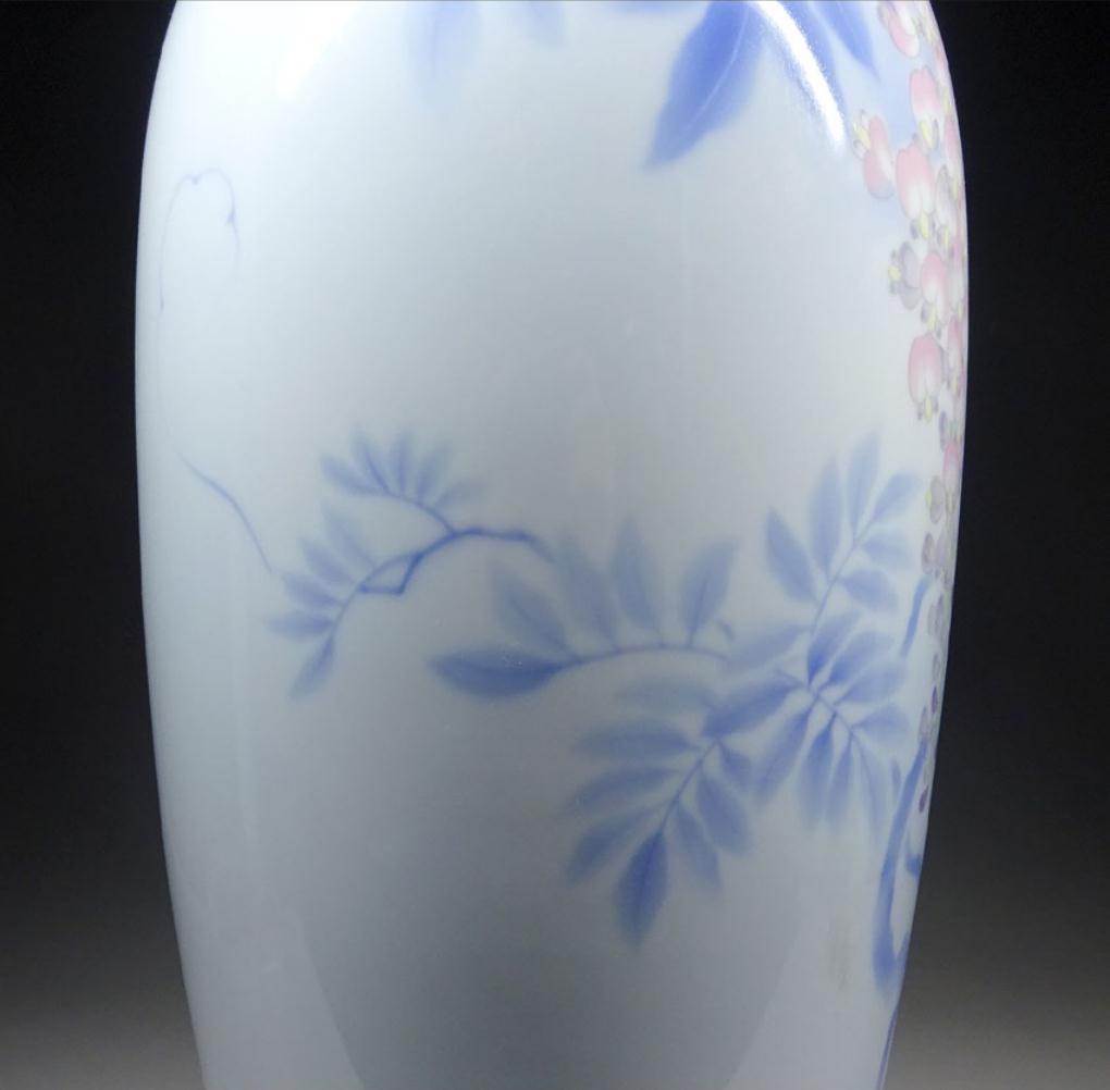 深川製磁 染付 下り藤に燕図 大花瓶 高約40.5cm 有田焼 t92783