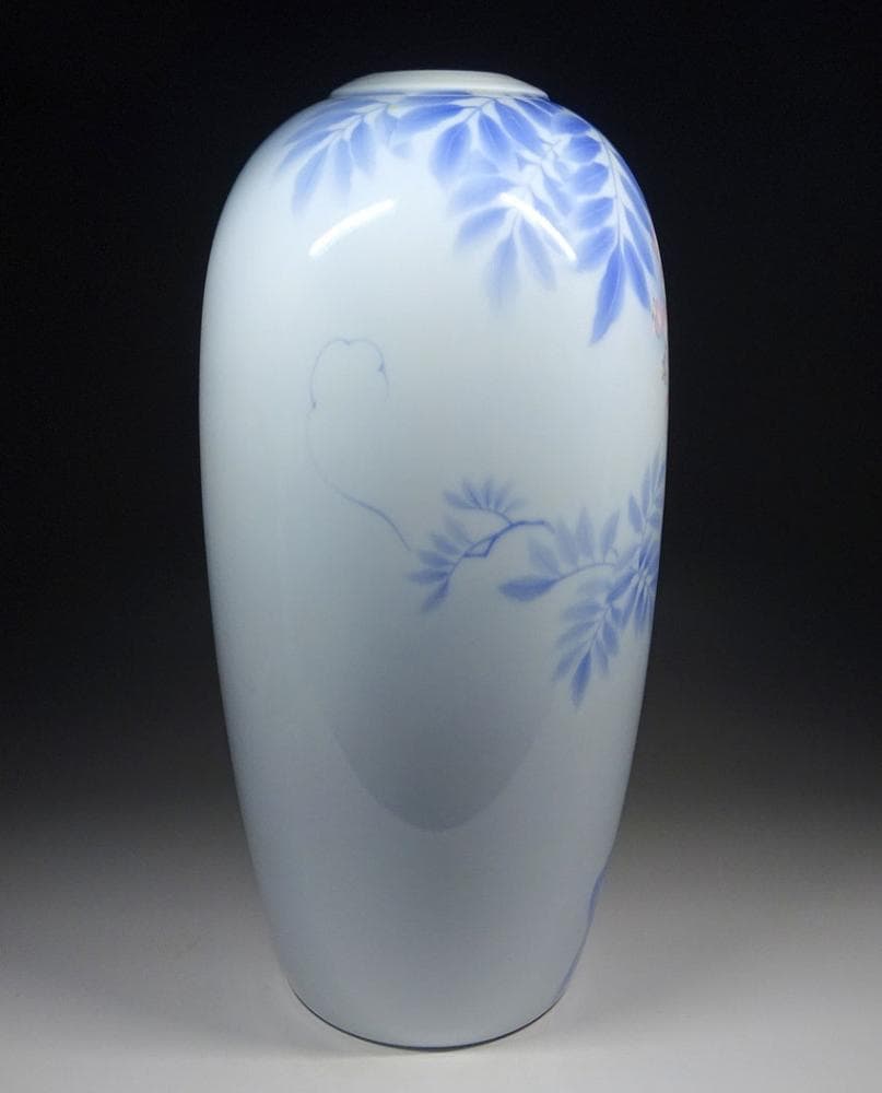 深川製磁 染付 下り藤に燕図 大花瓶 高約40.5cm 有田焼 t92783