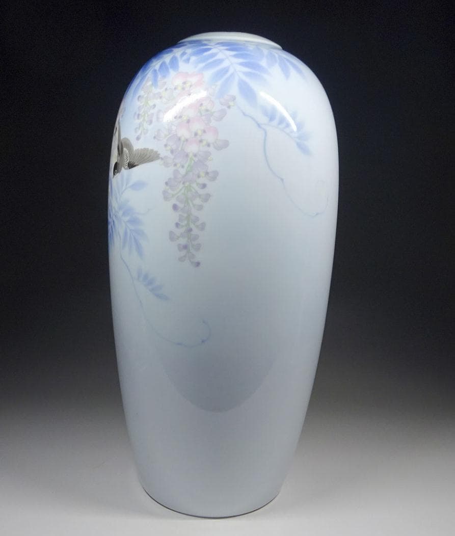 深川製磁 染付 下り藤に燕図 大花瓶 高約40.5cm 有田焼 t92783