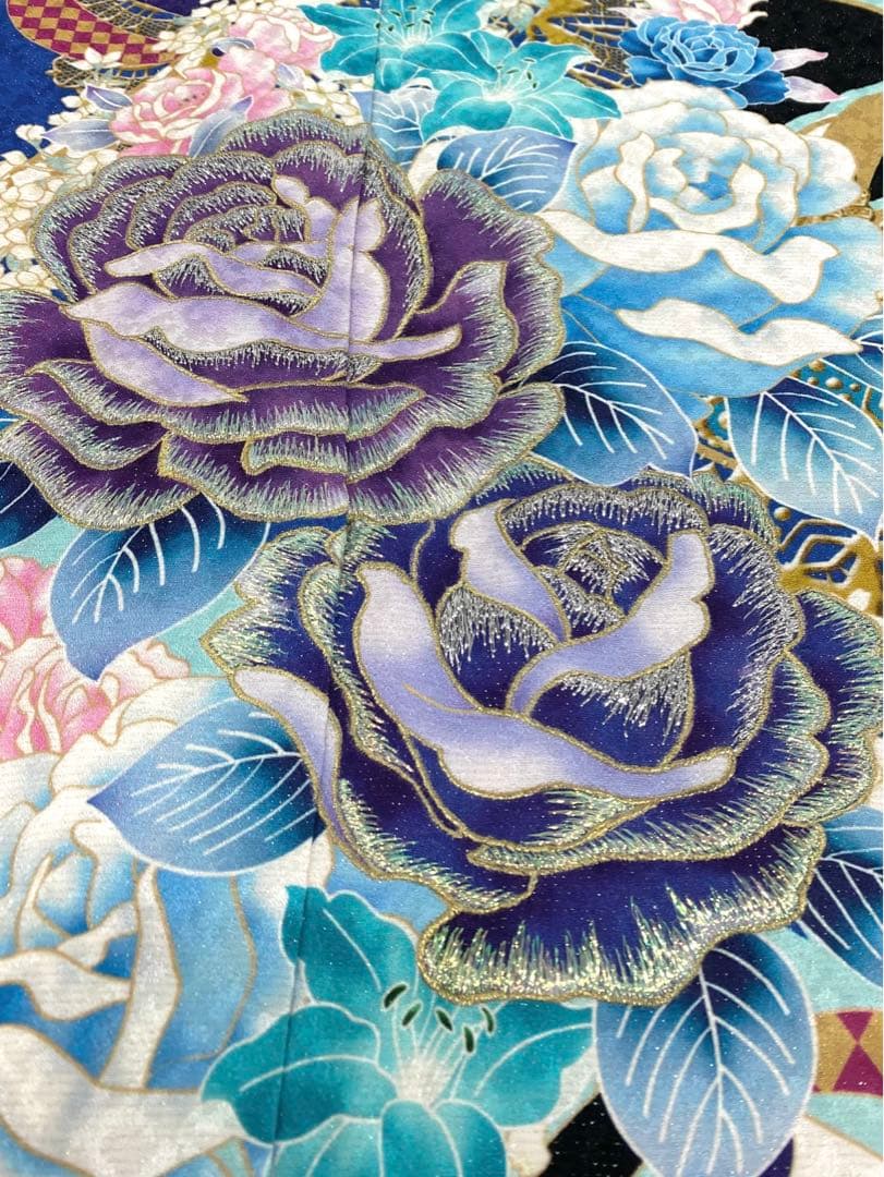 振袖 豪華 銀通し 刺繍 薔薇尽くし モダン 身丈173cm 身幅ゆったり