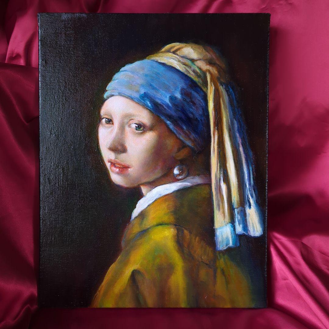 フェルメール【模写】真珠の耳飾りの少女　画家painterTMK真筆　肉筆模写