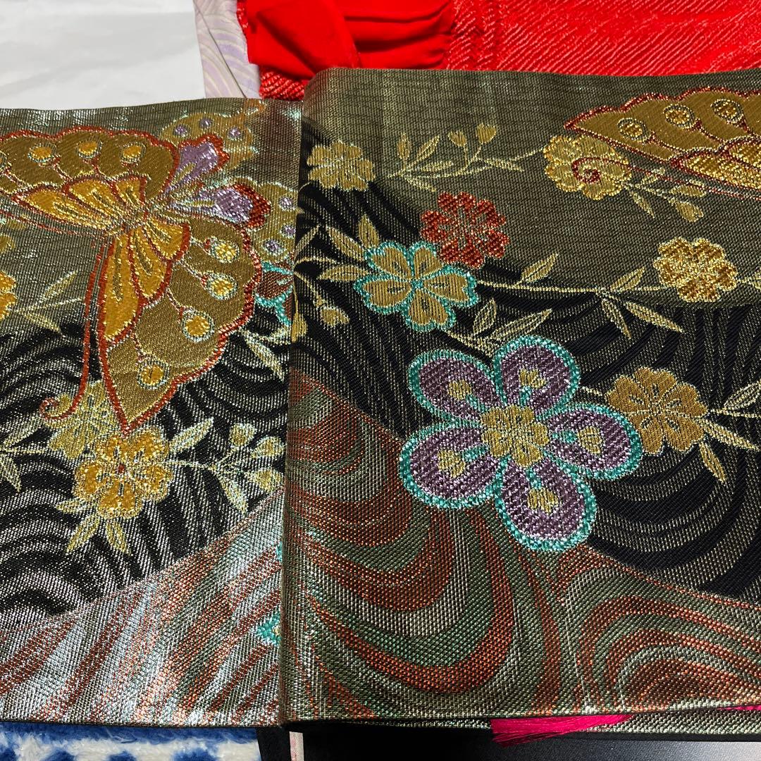 振袖セット正絹本加工青波扇子と鶴アンティークレトロな振袖作家落款有　トールサイズ