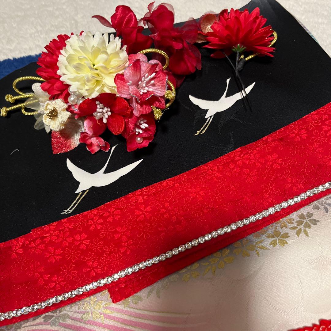 振袖セット正絹本加工青波扇子と鶴アンティークレトロな振袖作家落款有　トールサイズ