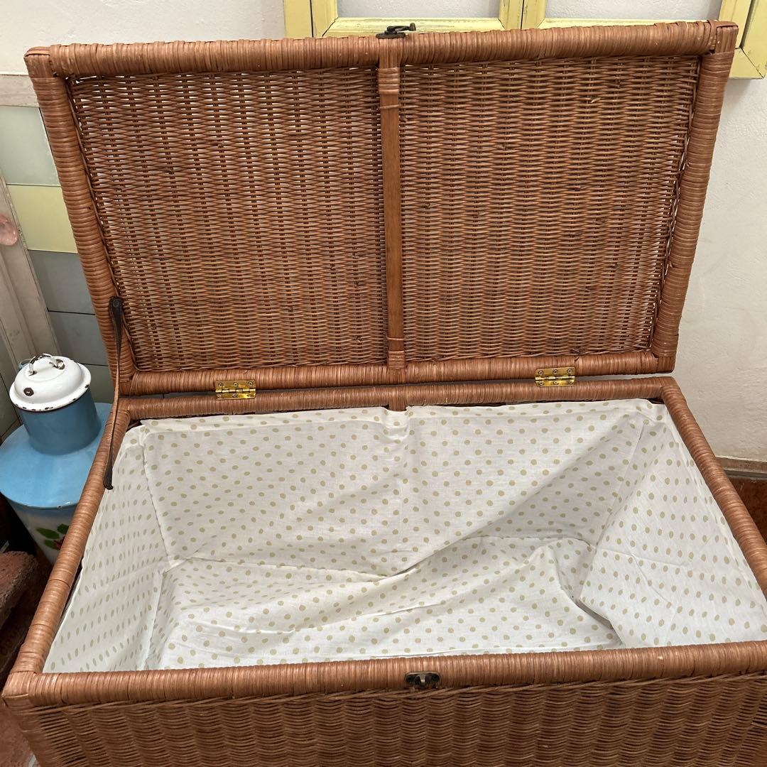 ラタン 籐　キャスター付き　大型収納　蓋付き　トランク チェスト ヴィンテージ