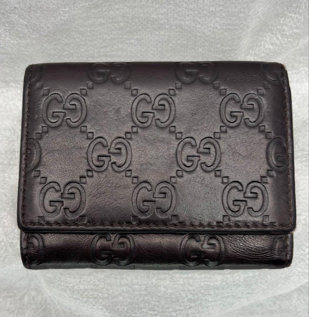 美品　GUCCI グッチ　シマレザー　三つ折りミニウォレット261502