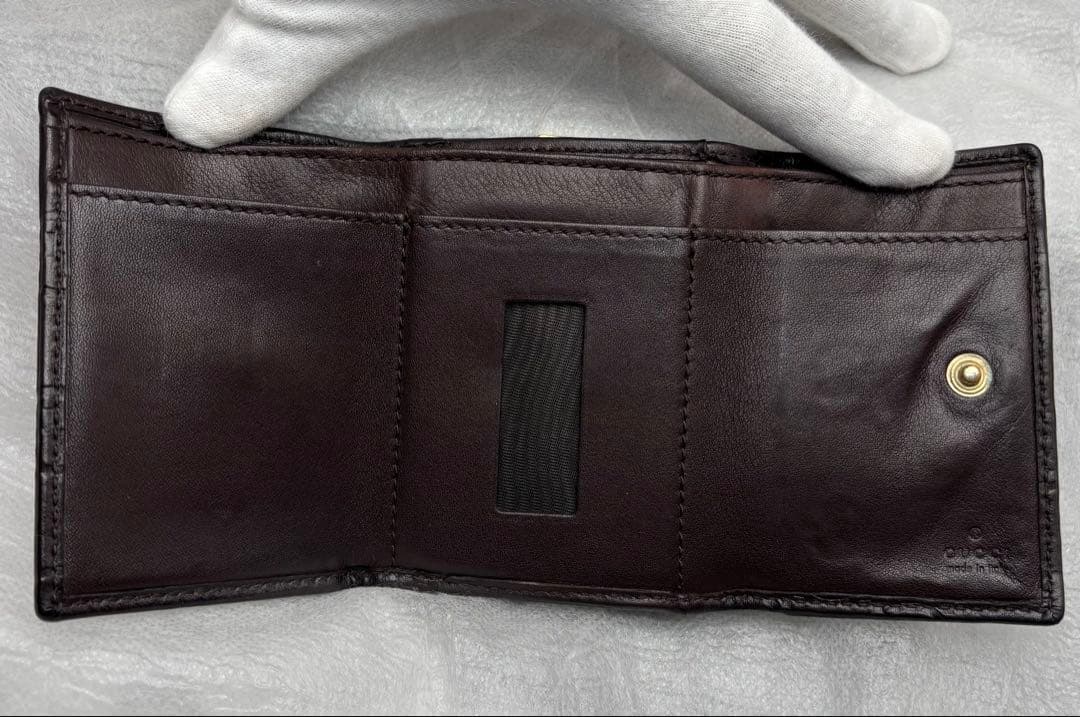 美品　GUCCI グッチ　シマレザー　三つ折りミニウォレット261502