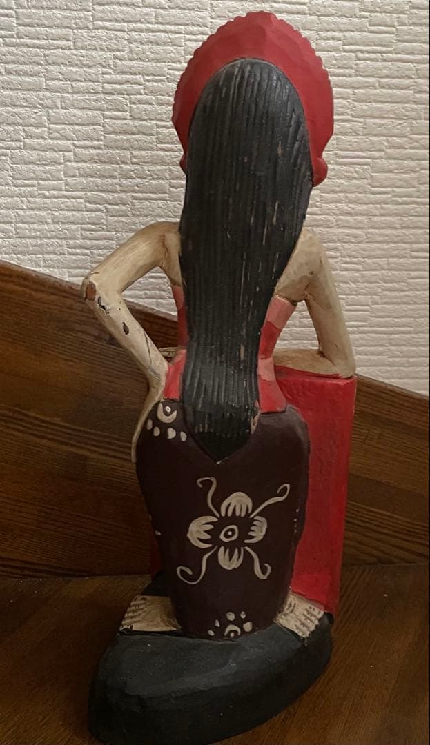 ヴィンテージ インド木製女性像 鏡付き フォークアート Vintage