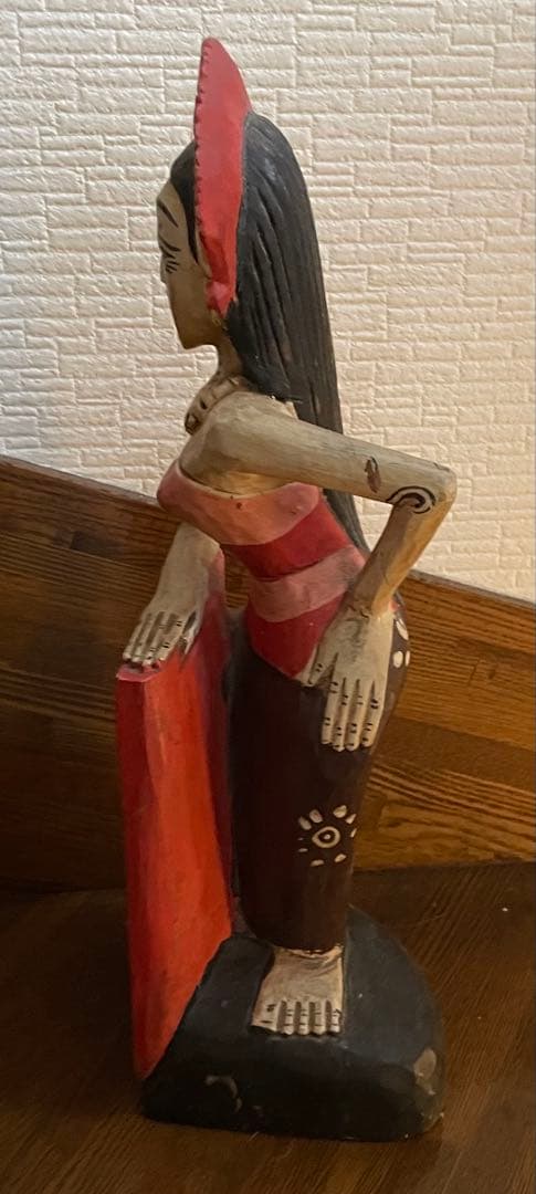 ヴィンテージ インド木製女性像 鏡付き フォークアート Vintage