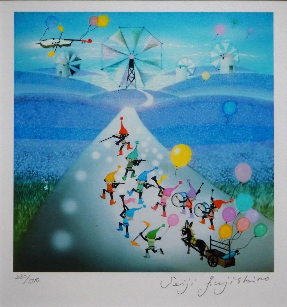 真作■藤城清治 版画 ラベンダー畑の夢 直筆サイン■レフグラフ 絵画 こびと