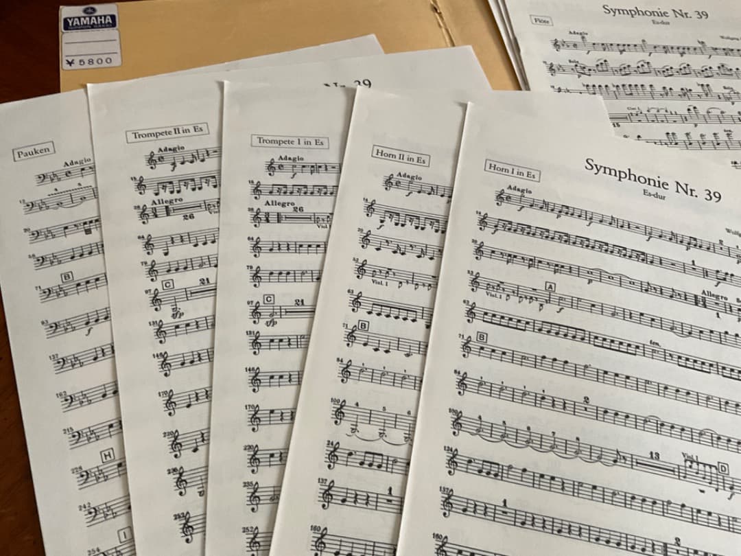 オーケストラ全パート譜　モーツァルト　交響曲第39番　k.543 未使用！