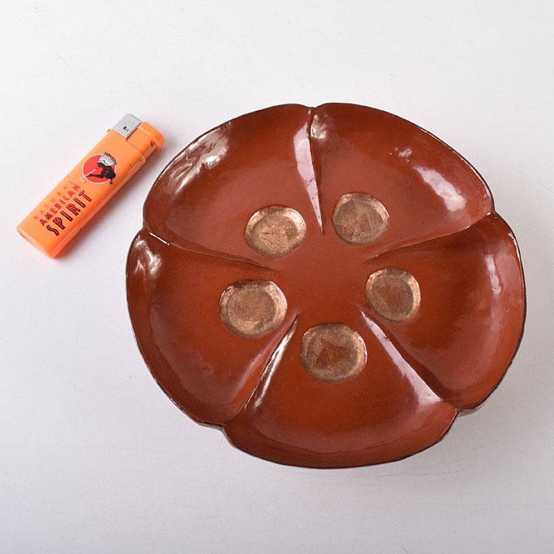 時代根来　朱塗　梅の花盆　書付時代箱　V　R8648