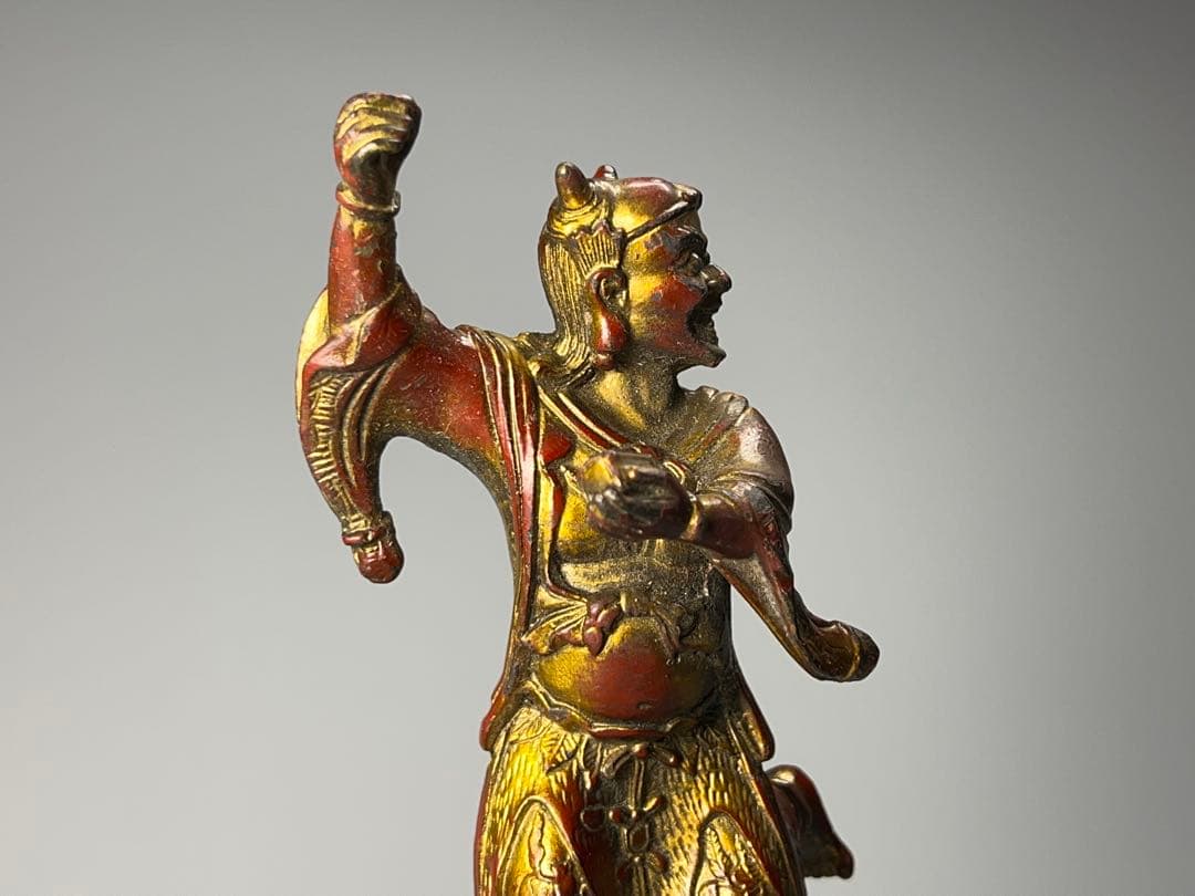 時代物　銅胎　漆器　朱漆金箔　魁星点斗 独立鰲頭（学業有成）置物　縁起物　中国