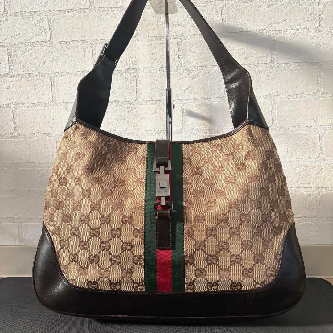 【本物】グッチ ジャッキー シェリーライン GGキャンバス y2k ハンドバッグ