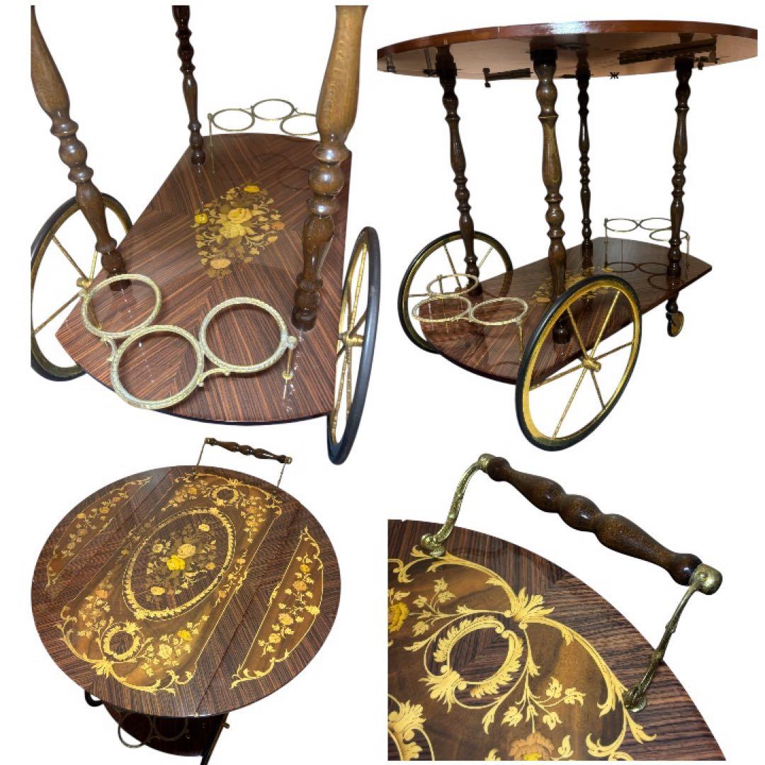 イタリア製 象嵌細工 バー ワゴンテーブルバタフライワゴン　象嵌細工 バーカート