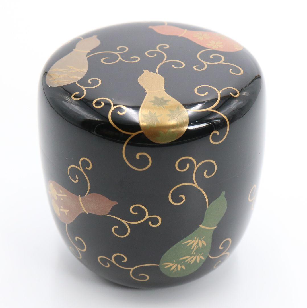 中村宗悦作 黒塗六瓢唐草蒔絵中棗 共箱共布 茶道具　C130　1F20