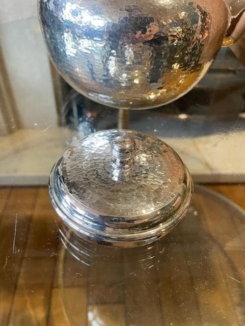 銀製 茶釜 花模様 木箱付き