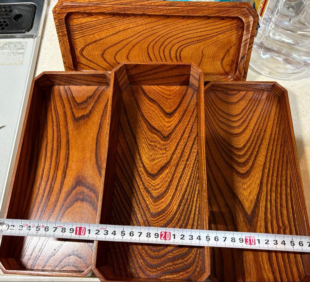 木製 3段重箱 漆器 茶色